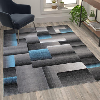 Elio Collection Color Blocked Area Rug, Blue, 5' X 7'