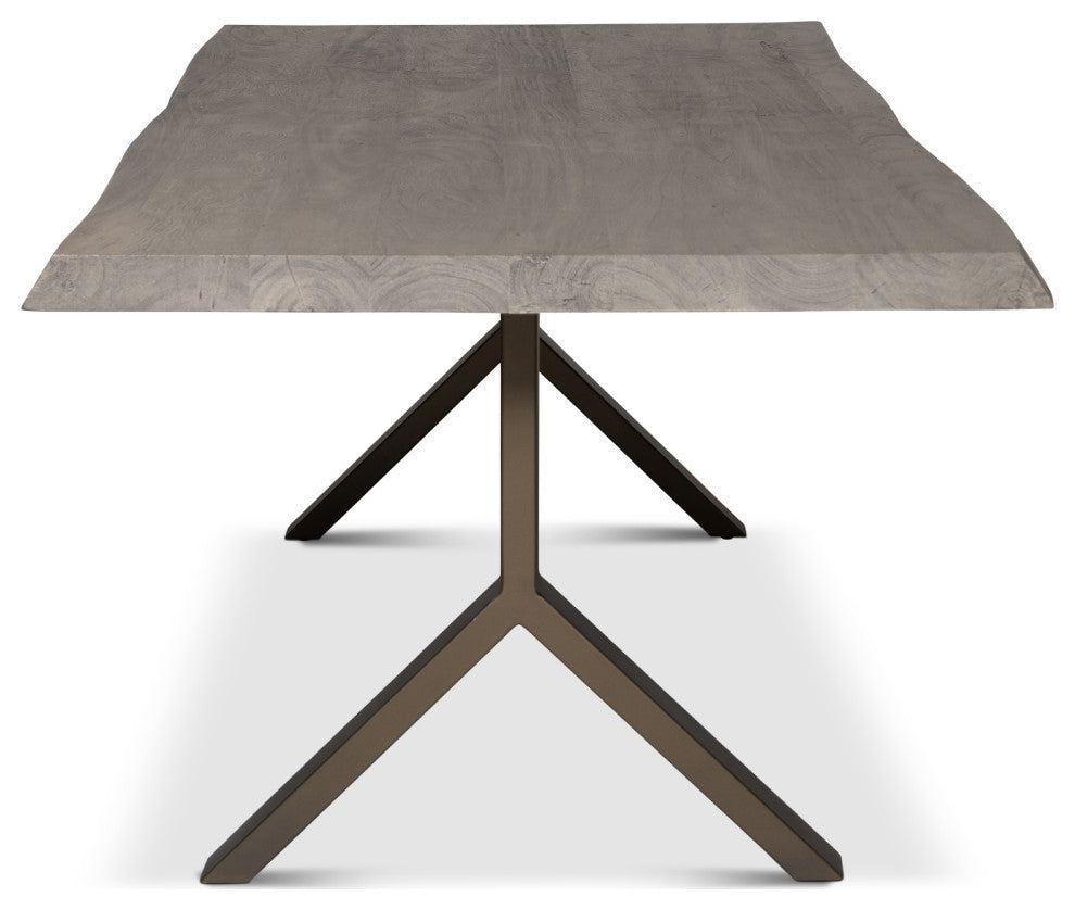 Brooks Dining Table, Y Base, 40"x79", Sandblasted Grey Top, Brass Base