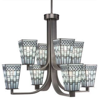 Apollo 8-Light Chandelier, Graphite/Square Pewter Art