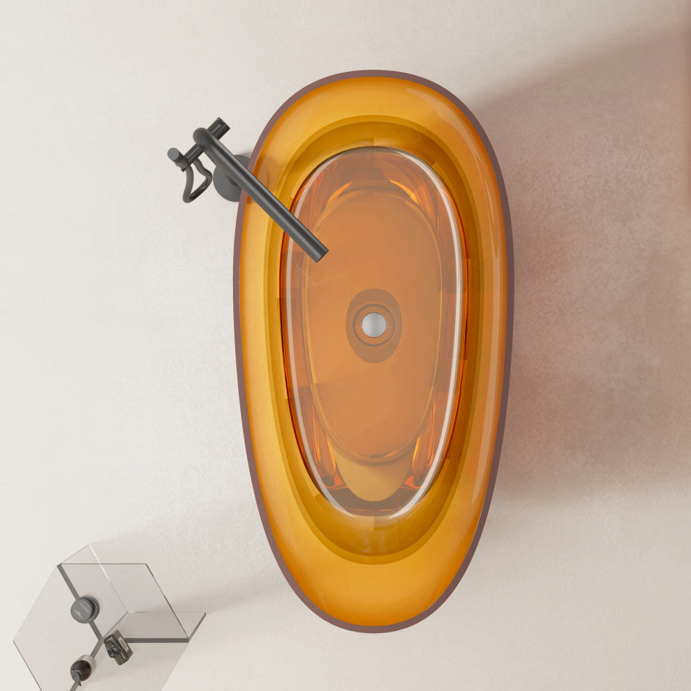 Vanity Art Freestanding Soaking Stone Resin Bathtub, Pure Resin Coffee, Large