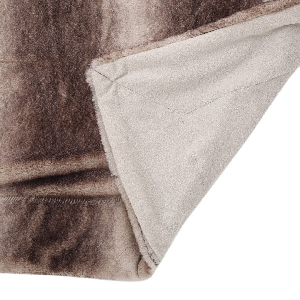 Tuscan Faux Fur Throw Blanket, Oak Brown Stripes