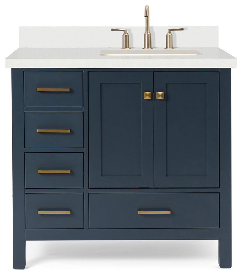 ARIEL Cambridge 37" Right Offset Rectangle Sink Midnight Blue Vanity Quartz Top
