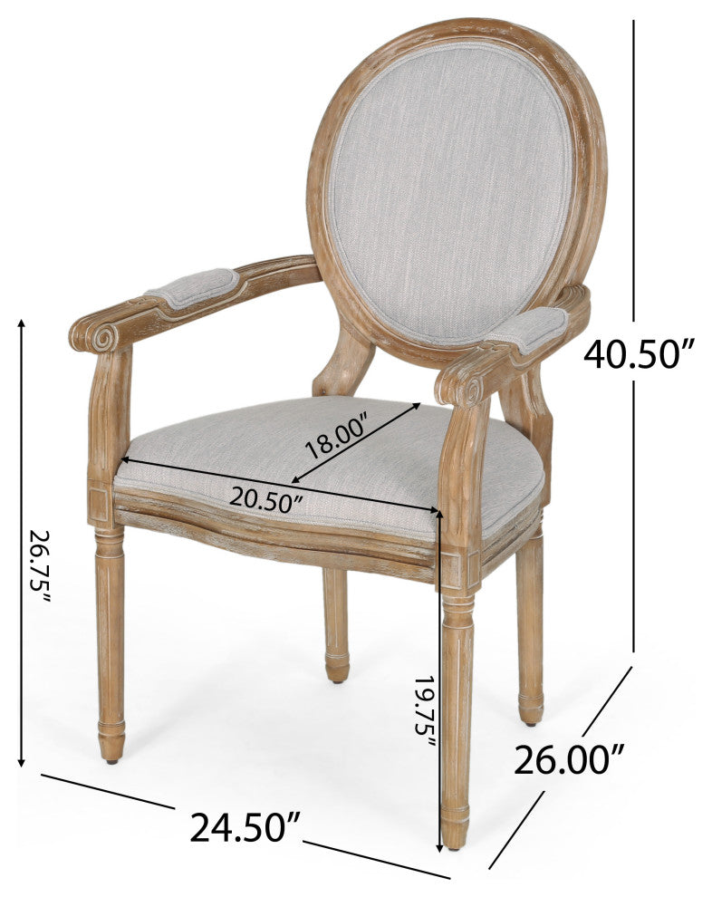 Bryan French Country Fabric Upholstered Wood 5-Piece Circular Dining Set, Natural/Light Gray