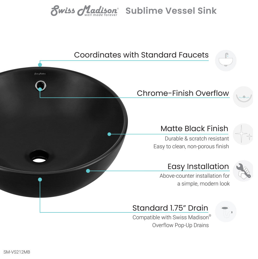 Sublime Round Vessel Sink, Matte Black