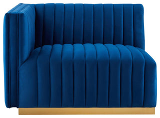 Conjure Channel Tufted Performance Velvet 5-Piece Sectional, Gold Navy