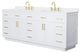 Beckett TK 84" White Double Vanity, White Quartz Top, 3-Hole, Gold Trim