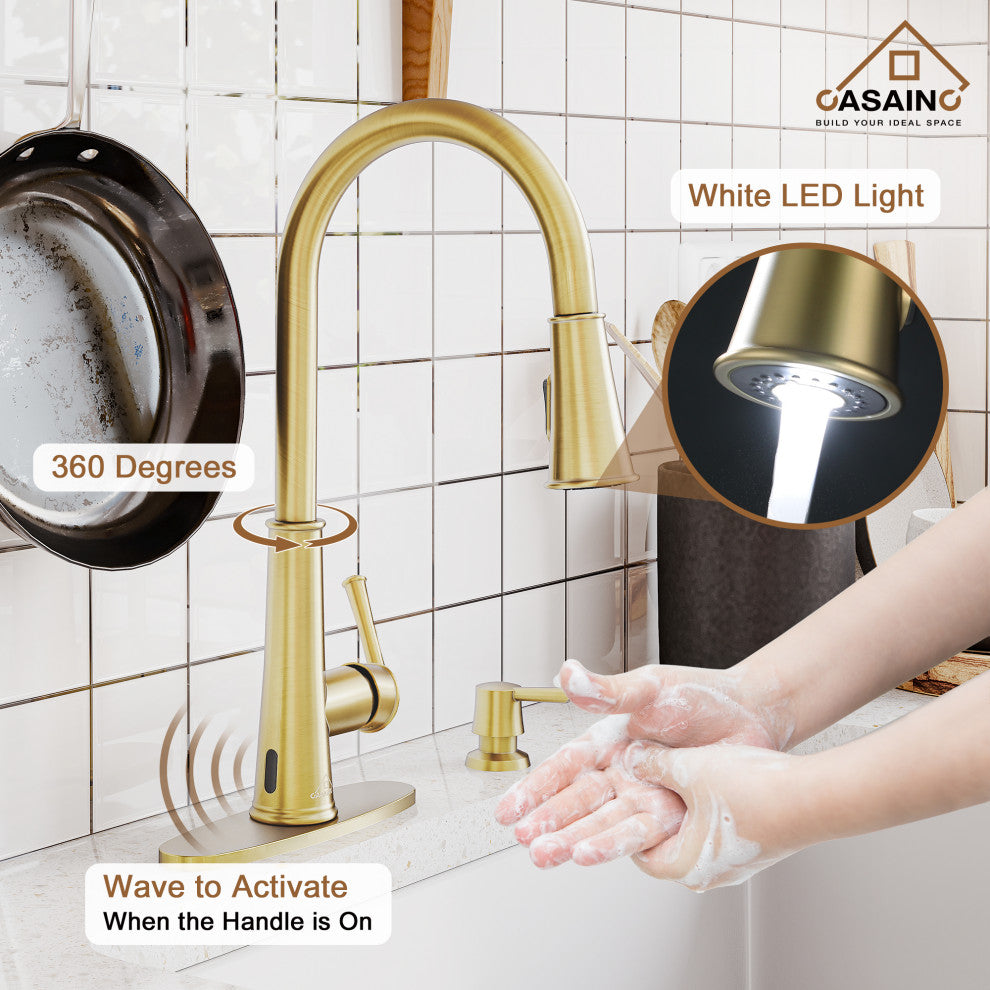 Single-Handle Pull Down Sprayer Kitchen Faucet with Touchless Sensor, Brushed Gold