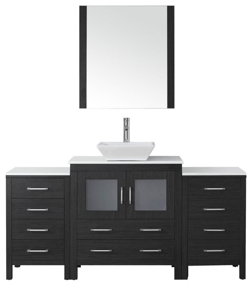 Virtu Dior 68" Single Bathroom Vanity, Zebra Gray With Faucet and Mirror
