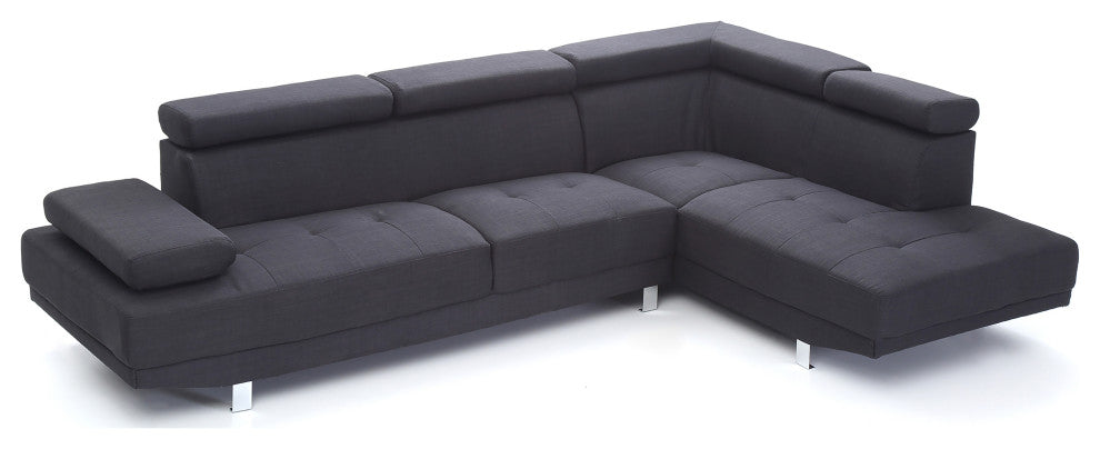 Riveredge 109" W 2 Piece Polyester Twill L Shape Sectional Sofa, Black