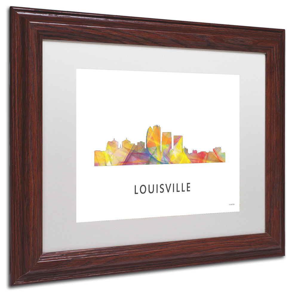 'Louisville Kentucky Skyline Wb 1' Framed Art, Wood Frame, White Matte, 14x11