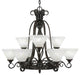 Elegant_ 9-Light Chandelier, Dark Granite Finish, 7" Gold Ice Glass