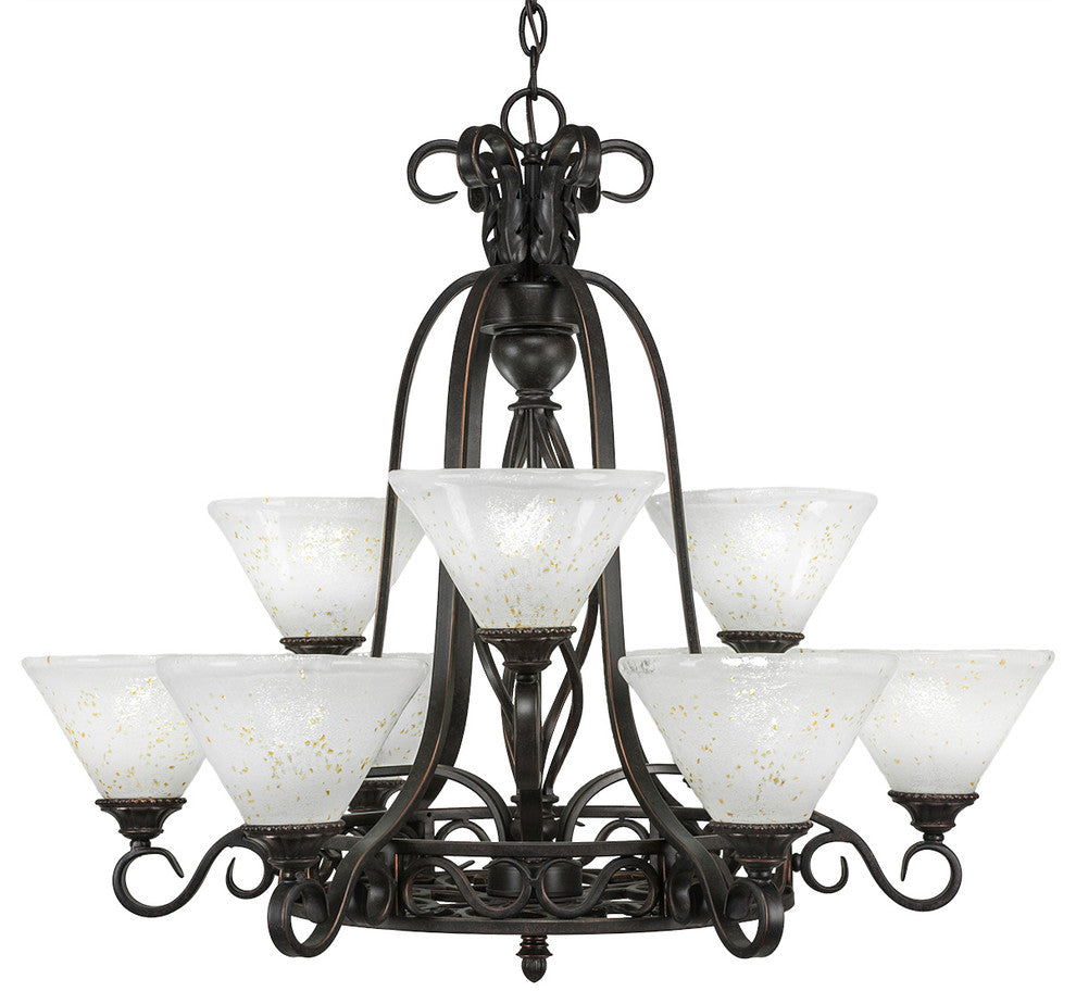 Elegant_ 9-Light Chandelier, Dark Granite Finish, 7" Gold Ice Glass