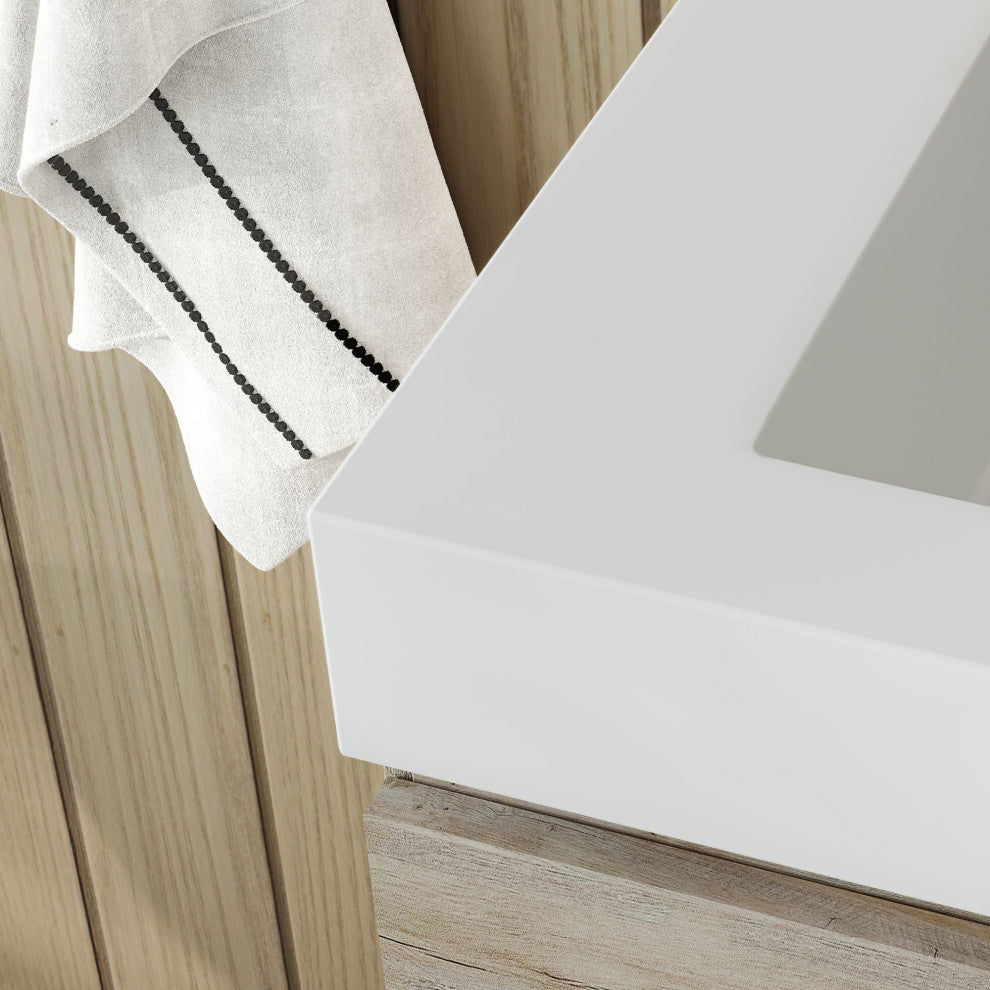 Boutique Bath Vanity, Natural Wood, 30", Single Sink, Wall Mount