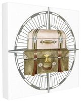 Pink and Brown Luggage Stack Illustration with Compass Rose Canvas, 17"x17"
