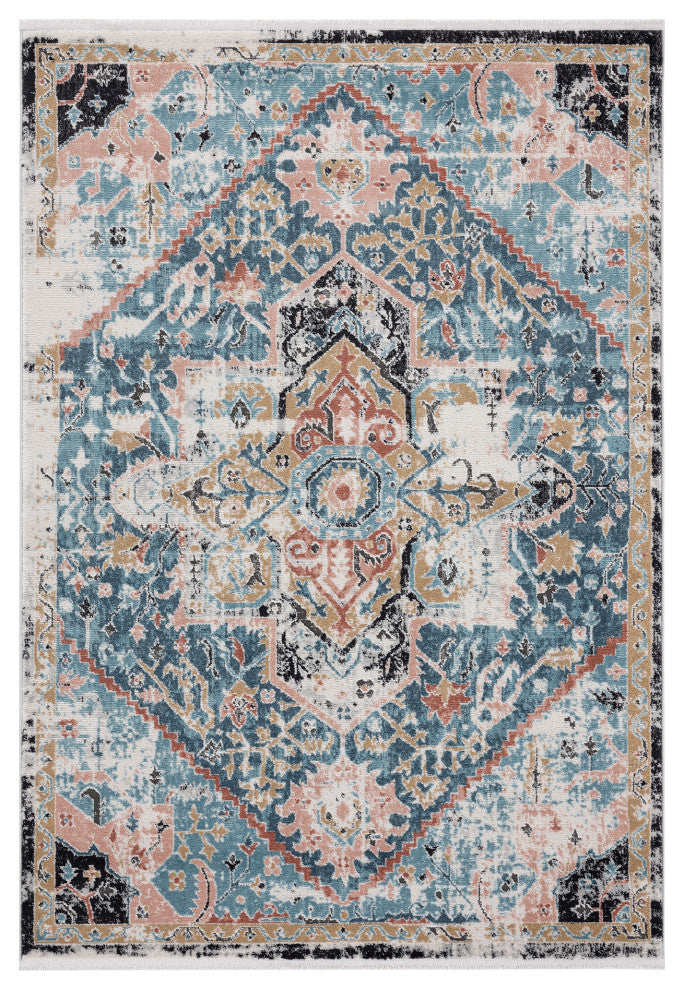 Abani Azure Collection AZR100A Medallion Faded Teal Blue Persian Area Rug