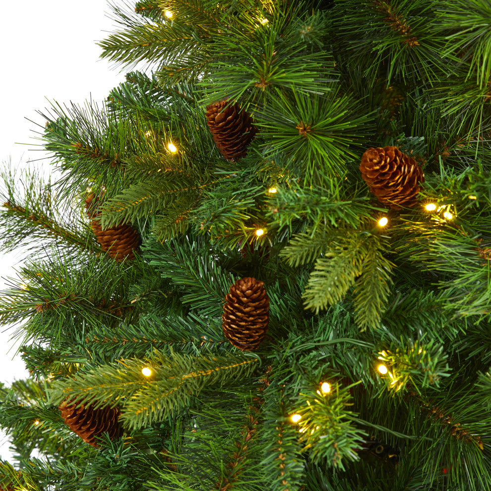 6.5' West Virginia Full Bodied Mixed Pine Faux Xmas Tree W/ Lights & Pinecones