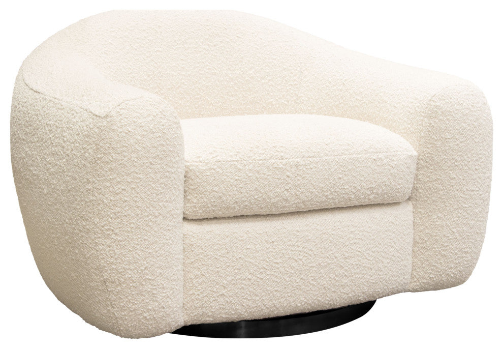 Pascal Swivel Chair in Bone Boucle Textured Fabric Contoured Arms & Back