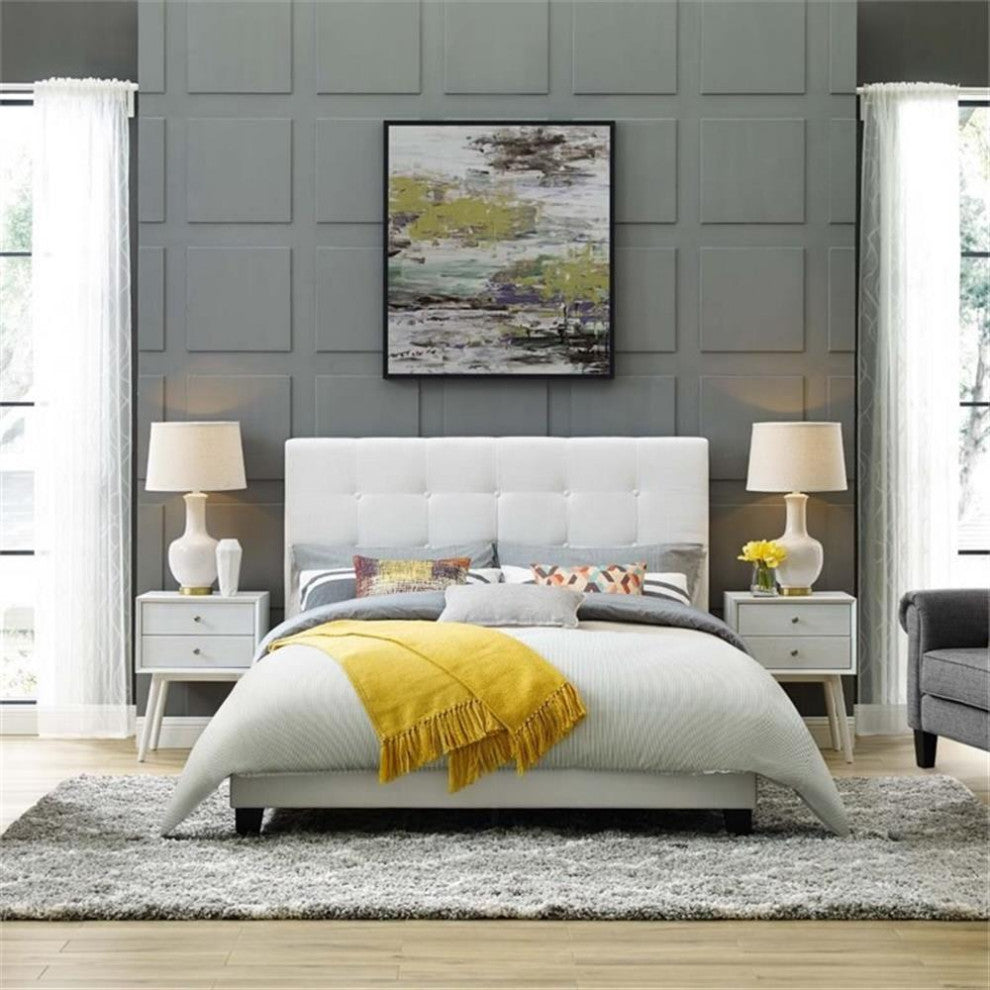 Melanie Full Tufted Button Upholstered Fabric Platform Bed - White