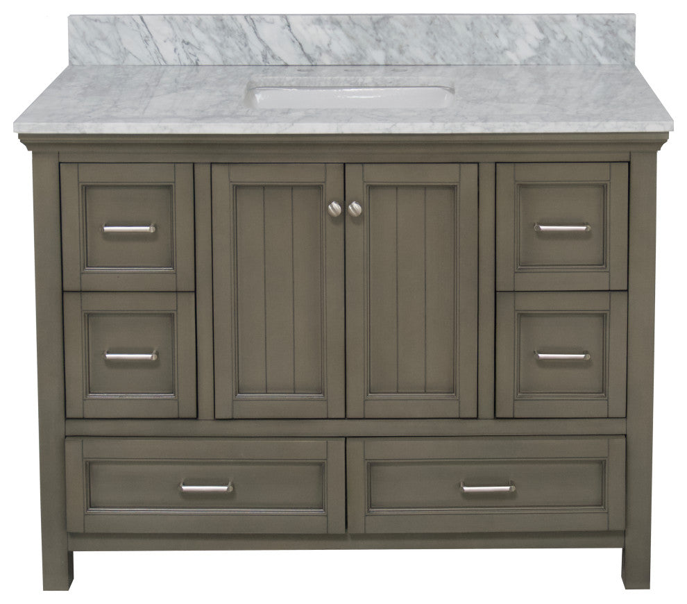 Paige 48" Bathroom Vanity, Weathered Gray, Carrara Marble
