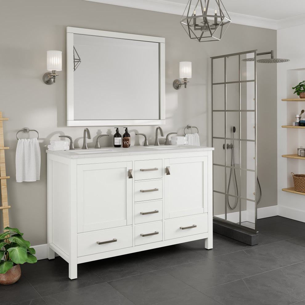 Eviva Aberdeen 48"Wx22"D Double Sink Bathroom Vanity, Quartz Countertop