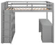 Gewnee Full Size Wood Loft Bed with Ladder,Shelves and Desk in Gray