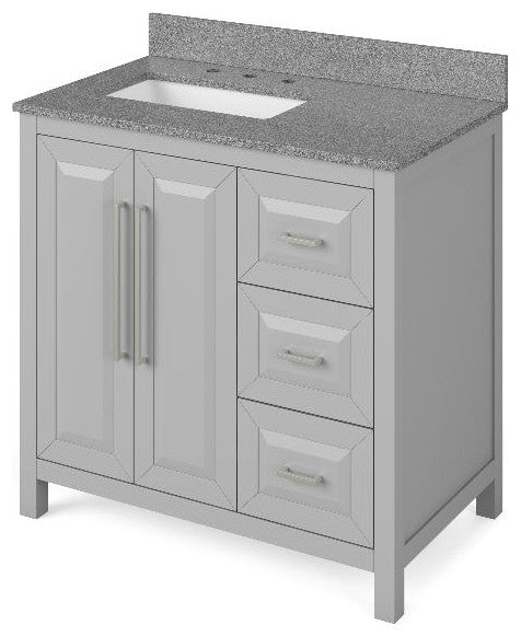 Cade Transitional 36" Grey Left Offset Sink Vanity, Steel Grey Cultured Marble V