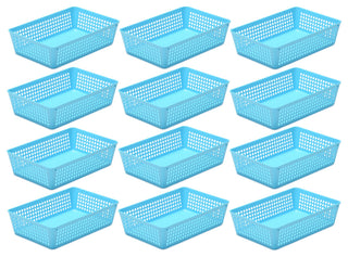12-Pack Plastic Storage Baskets for Office Drawer, Desk, 32-1182-12, Blue