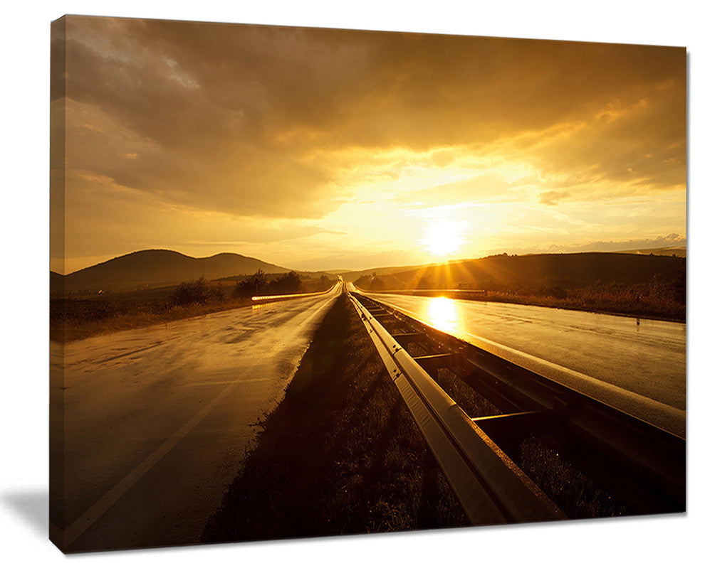 "Wet After Rain Road At Sunset" Extra Large Wall Art Landscape, 40"x30"
