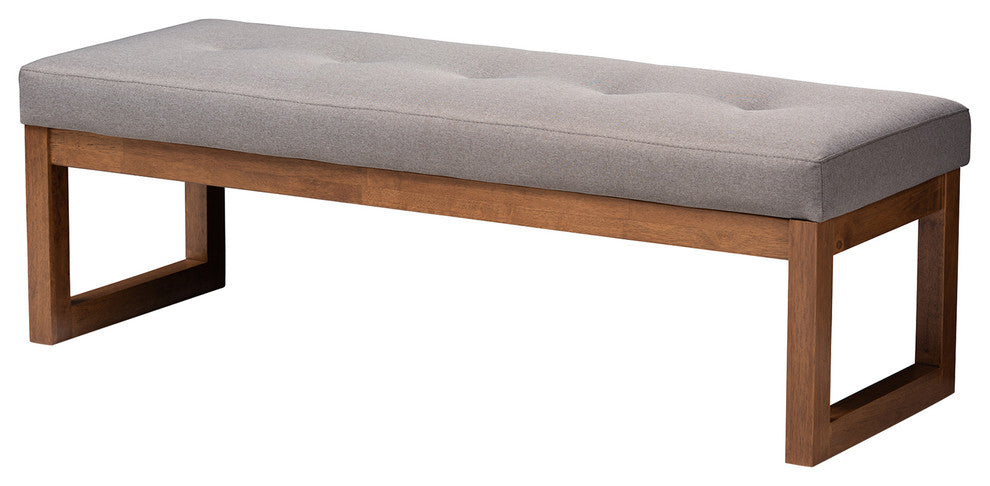 Caramay Fabric Walnut Brown Wood Bench, Gray