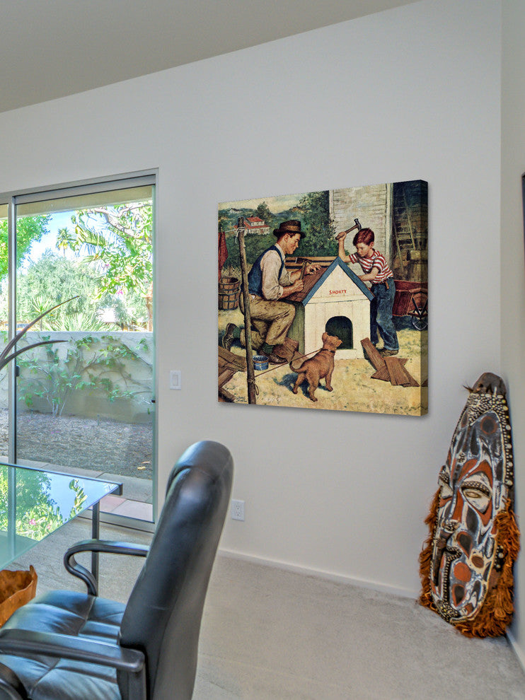 "Building the Doghouse" Painting Print on Canvas by Amos Sewell