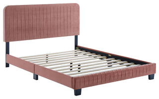 Celine Channel Tufted Performance Velvet Queen Platform Bed, Dusty Rose
