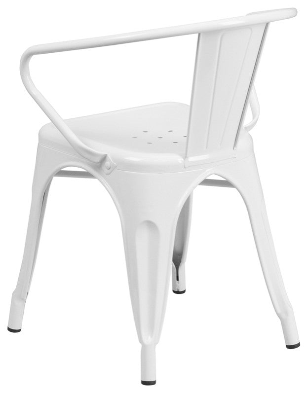 Metal Indoor-Outdoor Chair With Arms, White, 21.50"x19"x27.75"