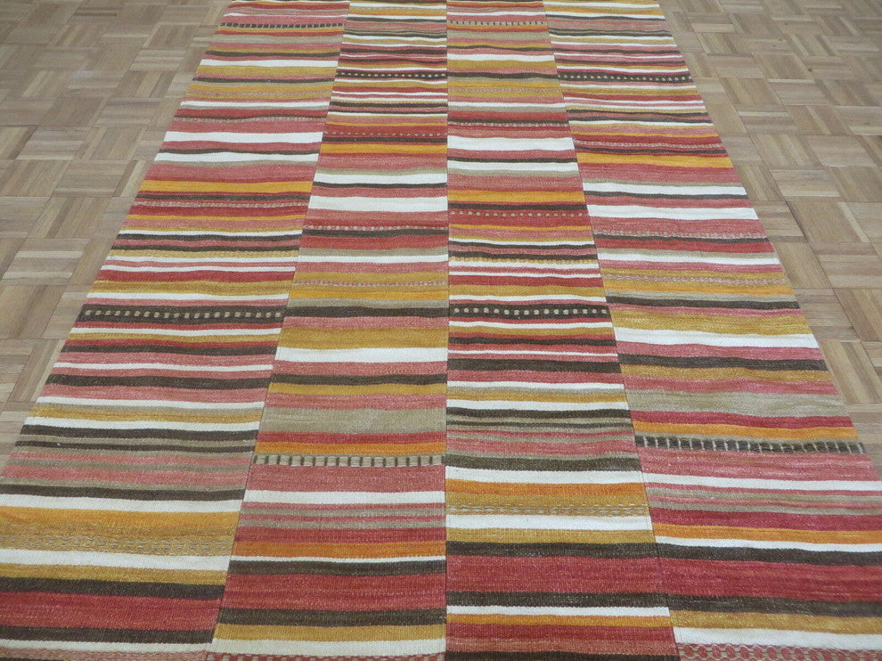 5x8 Geometric Wool Dhurry Kilim Patchwork Hand Woven Oriental Rug