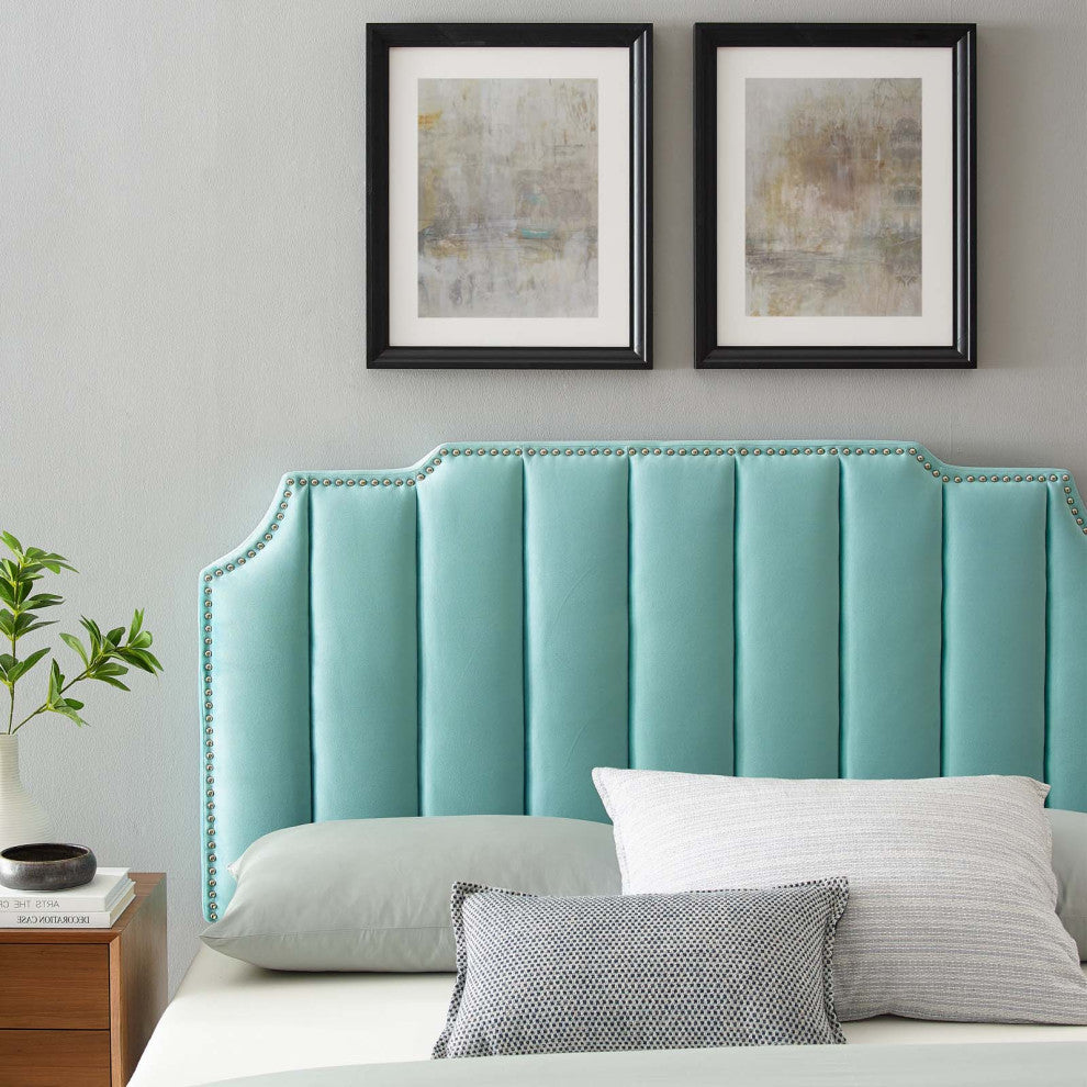 Headboard, Twin Size, Velvet, Blue, Modern Contemporary, Bedroom Master Suite