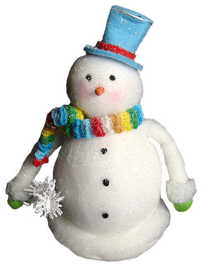 Cupcake Heaven Chubby Snowman With Rainbow Knit Scarf Christmas Table Figure, 9"