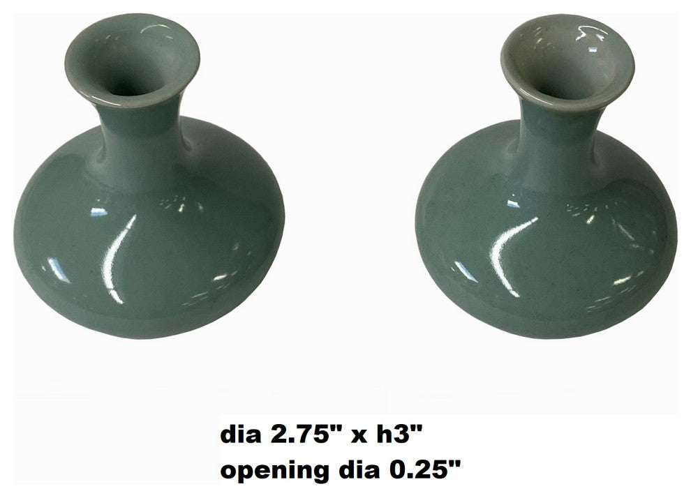 2 x Chinese Clay Ceramic Wu Celadon Green Small Vase Container Hws1619