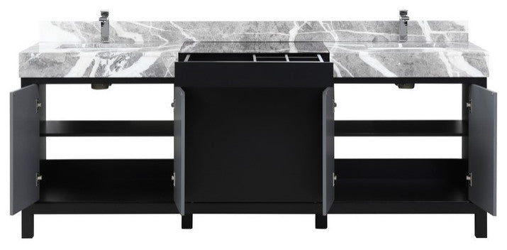 Zilara Black and Grey 84" Double Vanity, Monte Chrome Faucet Set