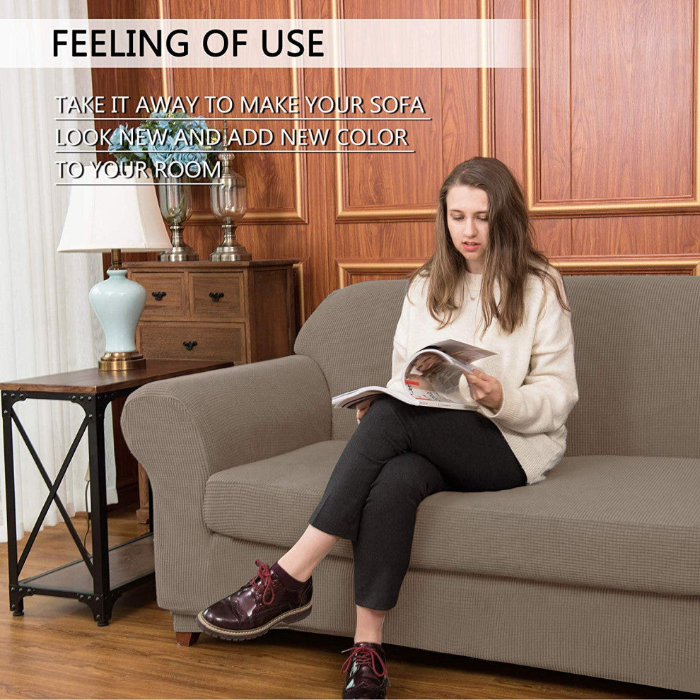 Subrtex 2-Piece Spandex Stretch Sofa Slipcover, Sand, Sofa