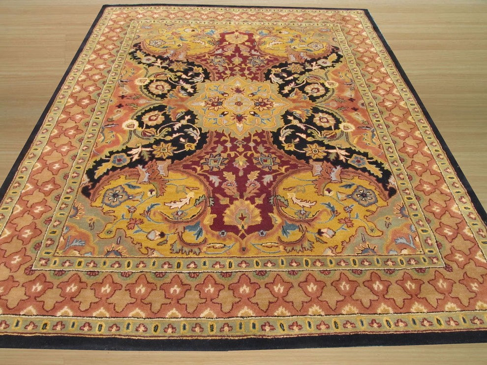 EORC Hand-tufted Wool Black Transitional Oriental Polonaise Rug, Round 6'x6'