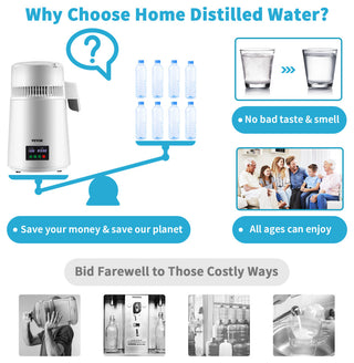 VEVOR 4L Water Distiller 1L/H Distilled Water Maker Timing & Temp Display White