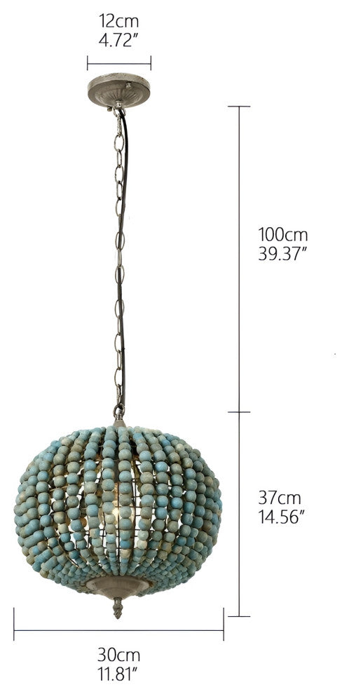 Couvin | Retro Wooden Beads Chandelier for Living Room, Round Blue