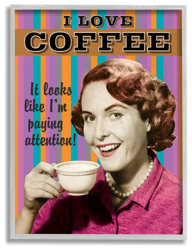 I Love Coffee Funny Vintage Striped Word Design, 11"x14"