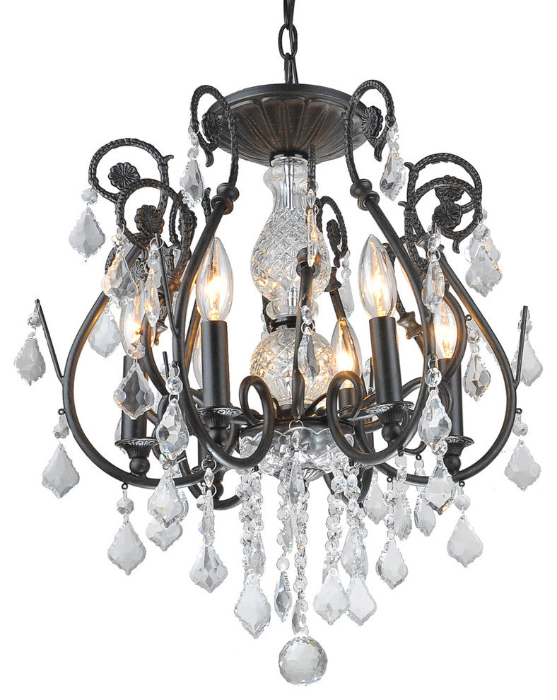 6-Light Antique Black Finish Chandelier Wrought Iron Ceiling Light Glam Lighting