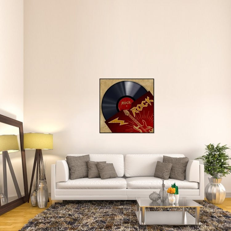 "Vinyl Club, Rock" Framed Canvas Giclee by Steven Hill, 41x41"