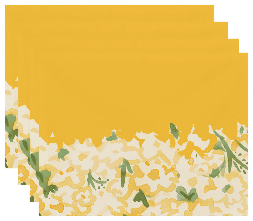 Gardenia Garden Floral Print Placemats, Set of 4, Yellow, 18"x14"