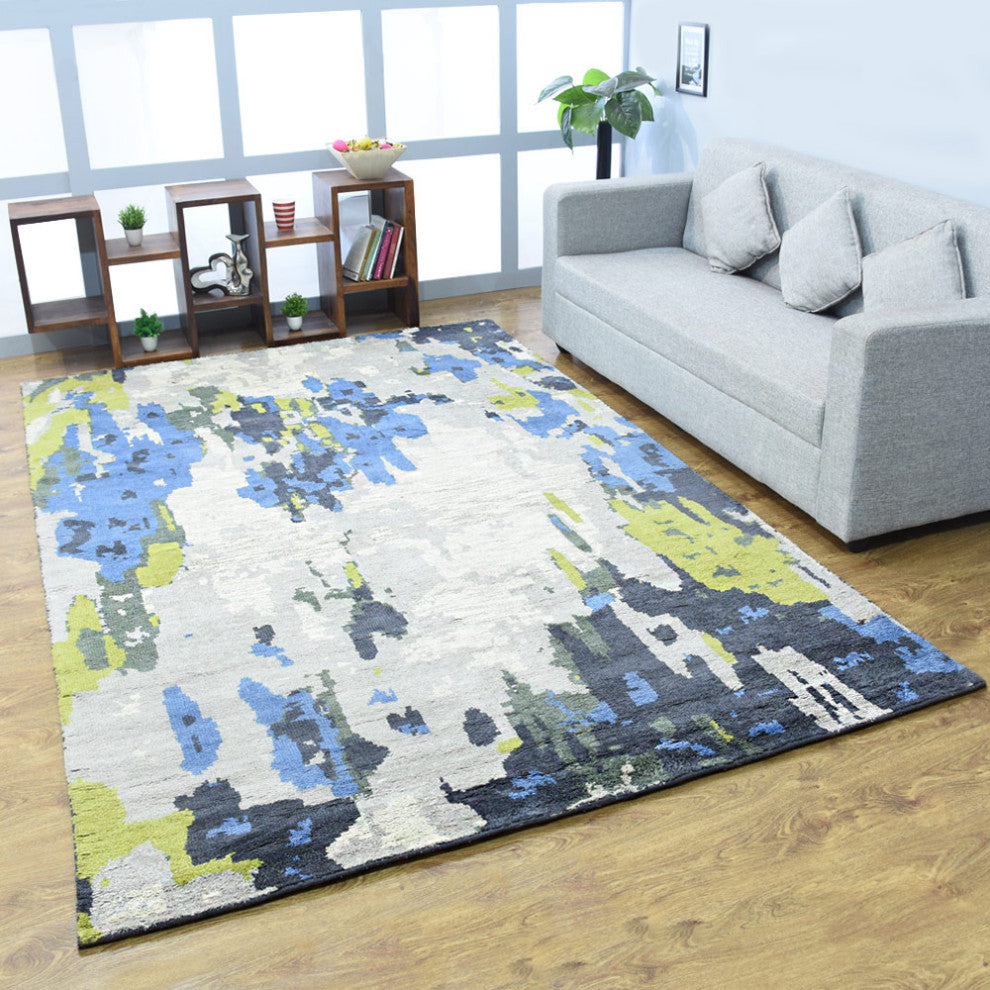 Hand Knotted Silk Area Rug Abstract Multicolor
