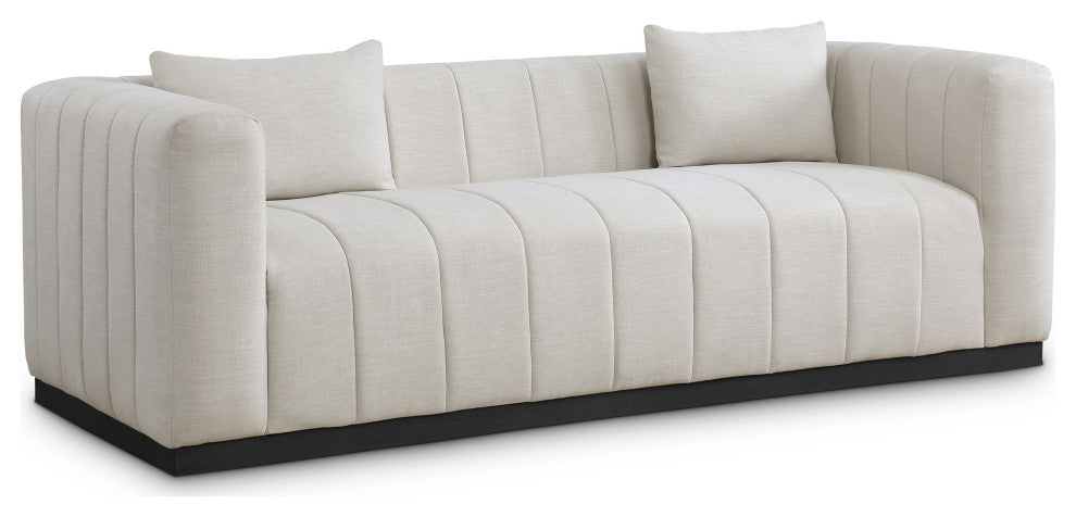Lucia Beige Linen Textured Fabric Chair, Beige, Sofa