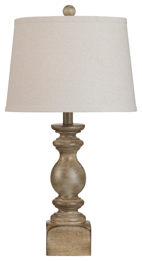 25"H Brown Resin Table Lamp With Oatmeal Drum Shade, Set of 2