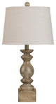 25"H Brown Resin Table Lamp With Oatmeal Drum Shade, Set of 2