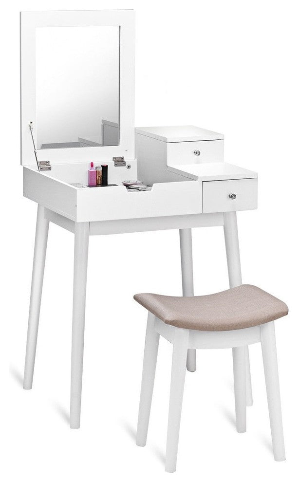 Elegant Vanity Dressing Table Set Flip Mirror Desk Furniture Stool